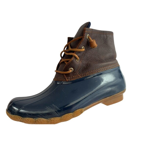 Sperry Saltwater Duck Boots Women Size 8.5 Blue & Brown Waterproof Rubber READ - Picture 6 of 16